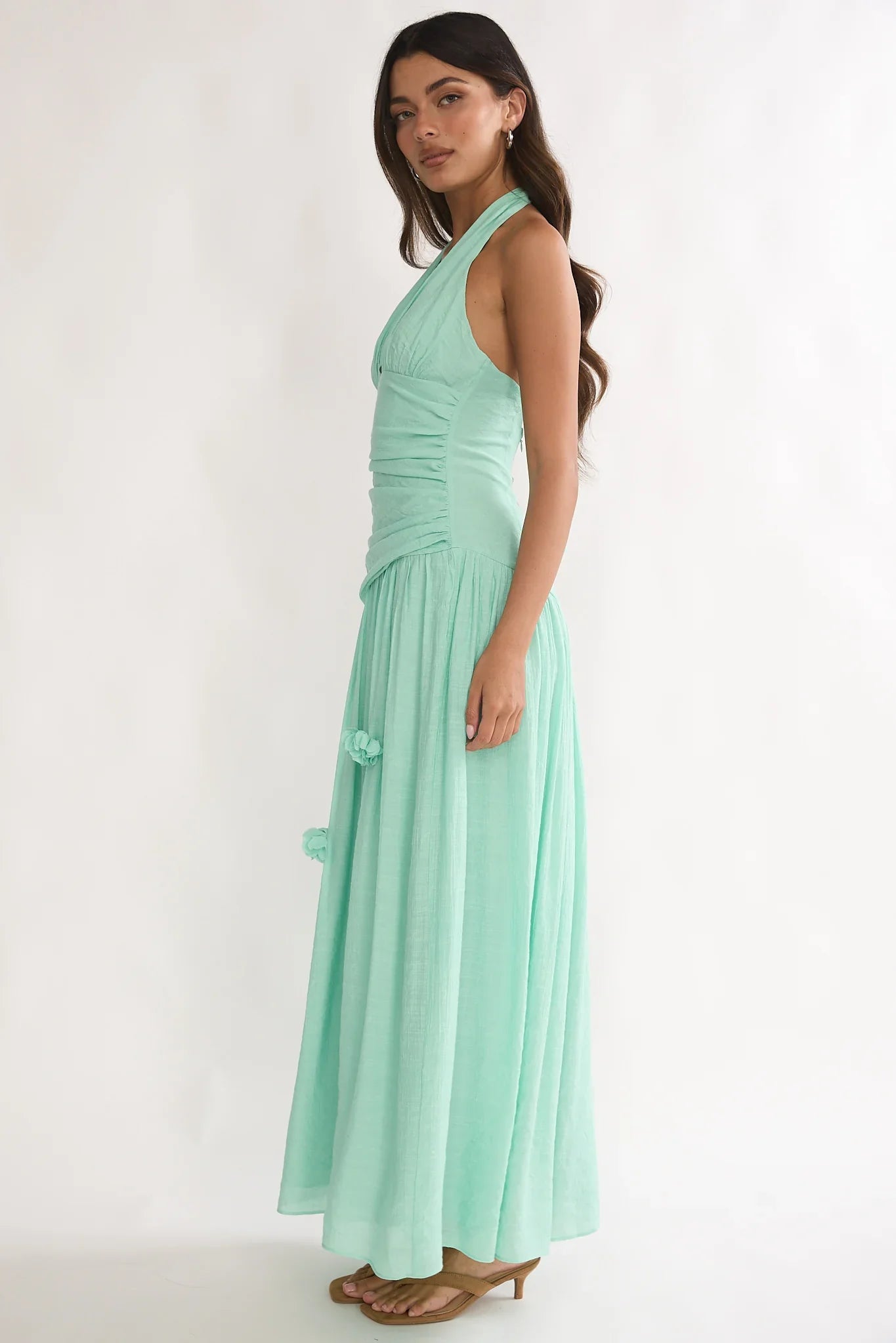 To The Sky Halterneck Maxi Dress Sage