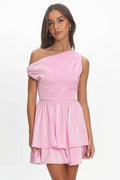 Marmalade Asymmetric Neckline Layered Mini Dress Pink