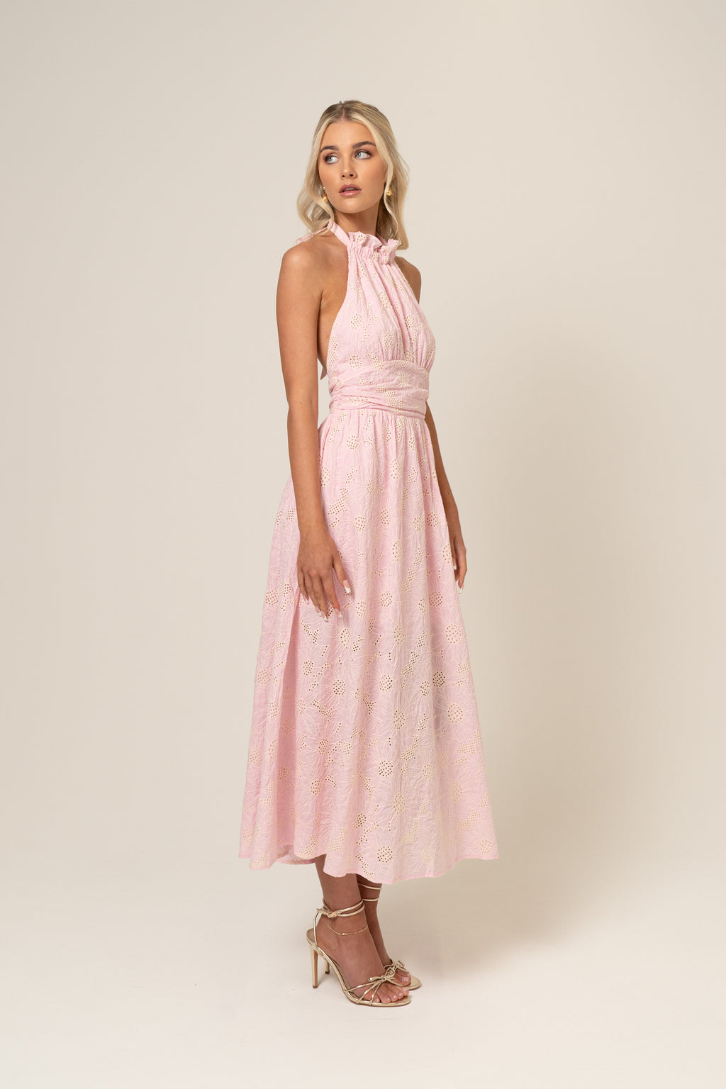 Audrey Halter Neck Midi Dress with Open Back