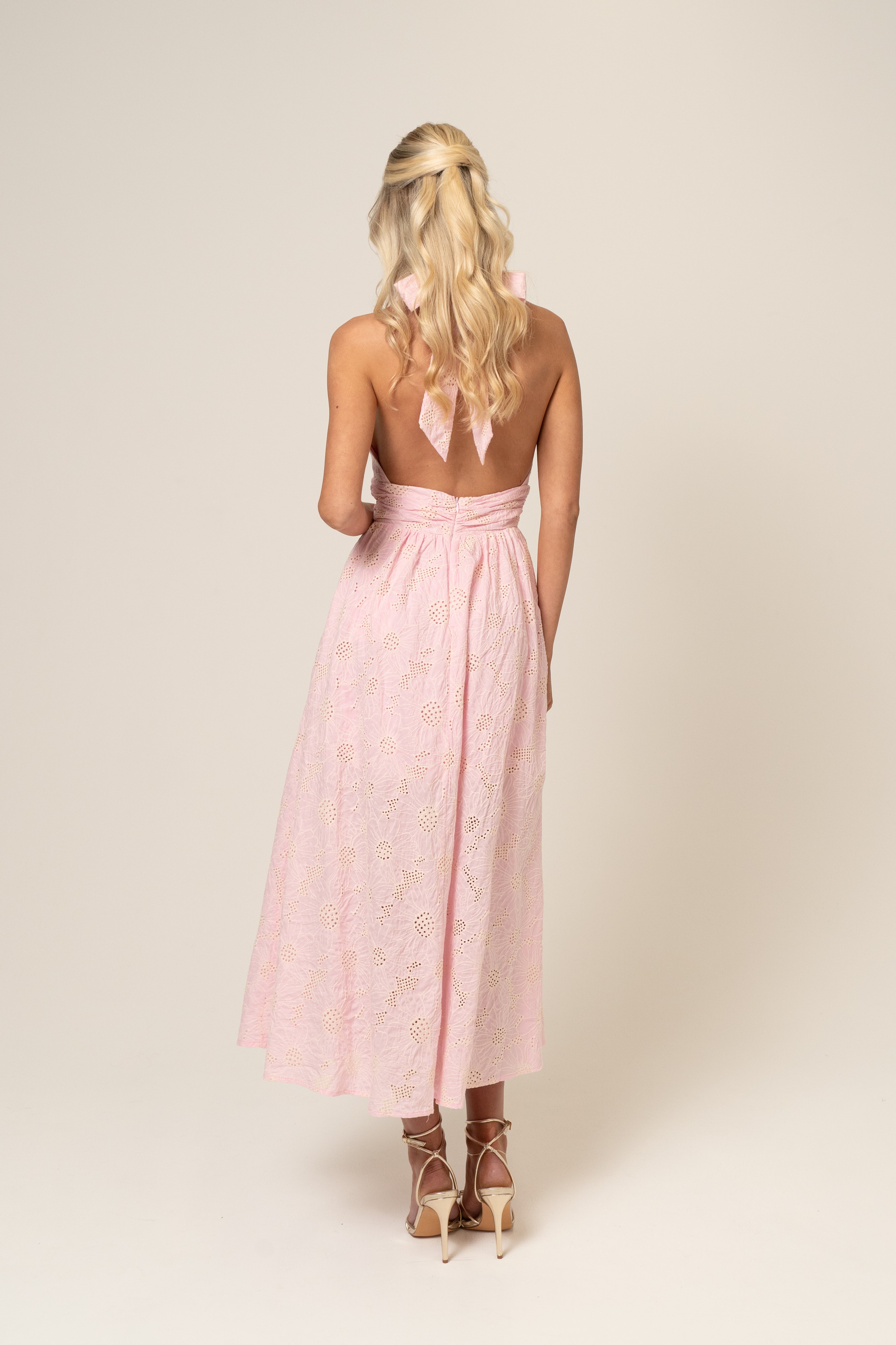 Audrey Halter Neck Midi Dress with Open Back
