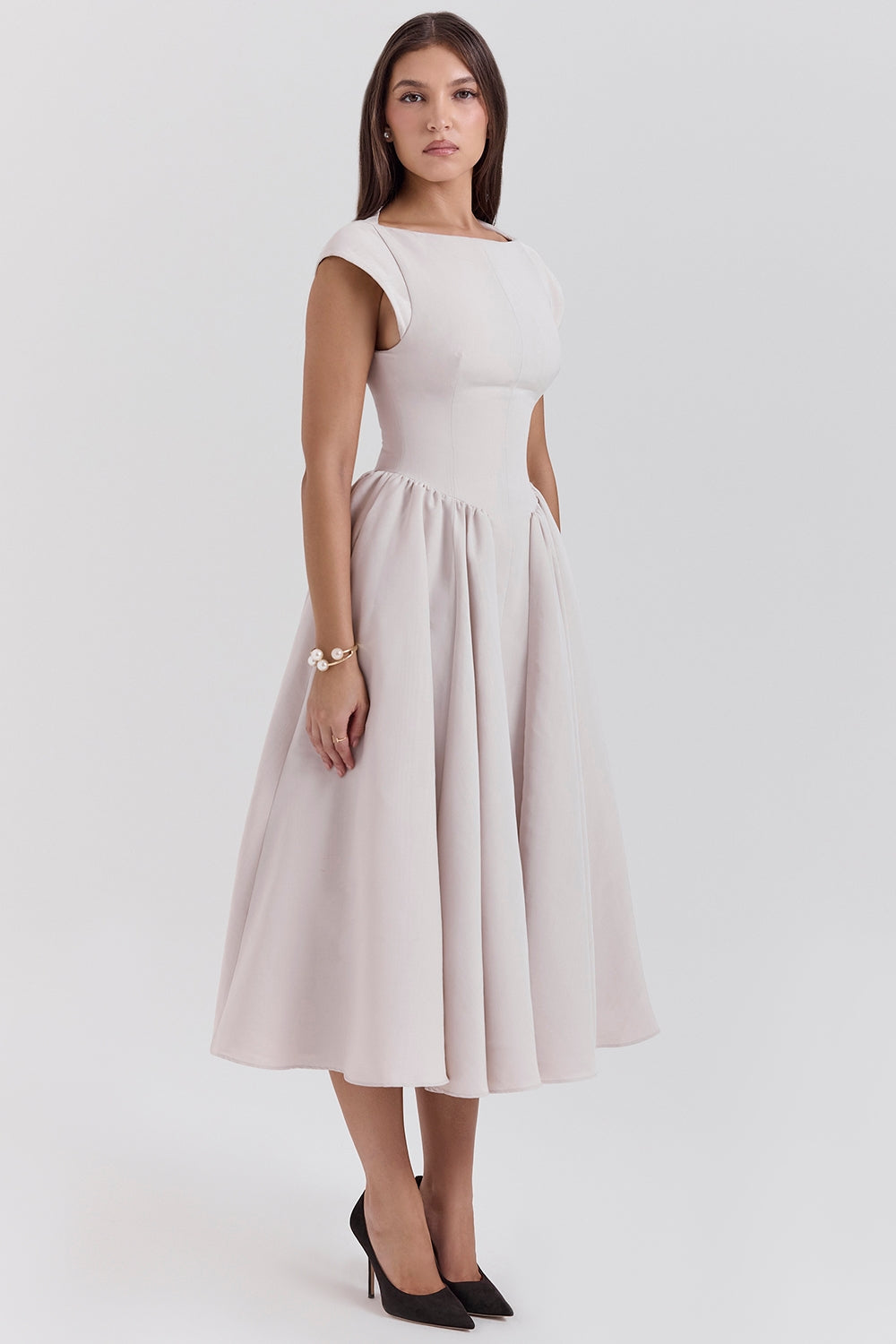 french dove moire satin backless midi dress