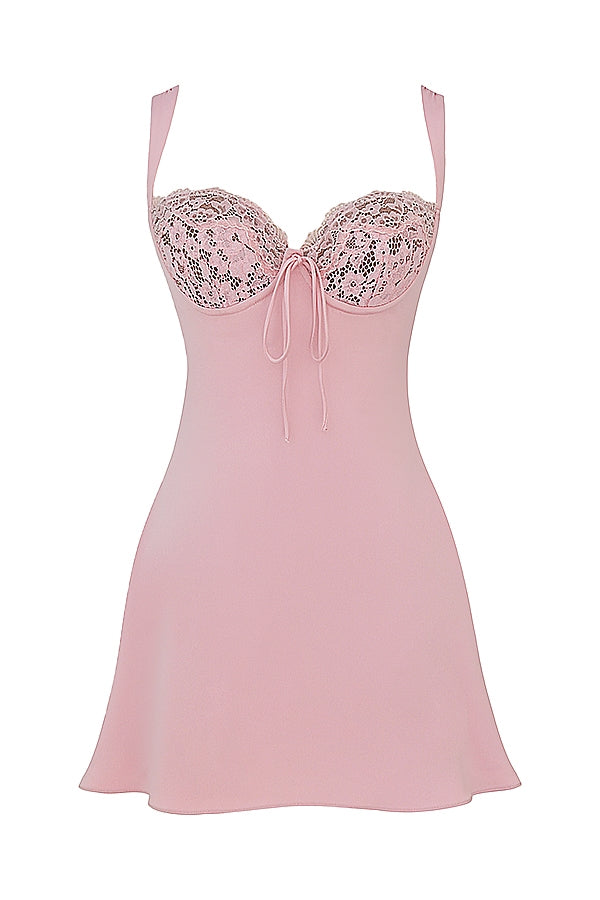 rose satin and lace mini dress