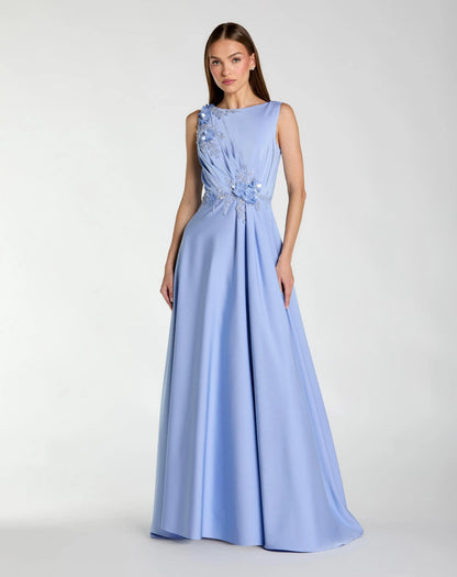 Floral Applique Sleeveless A Line Gown