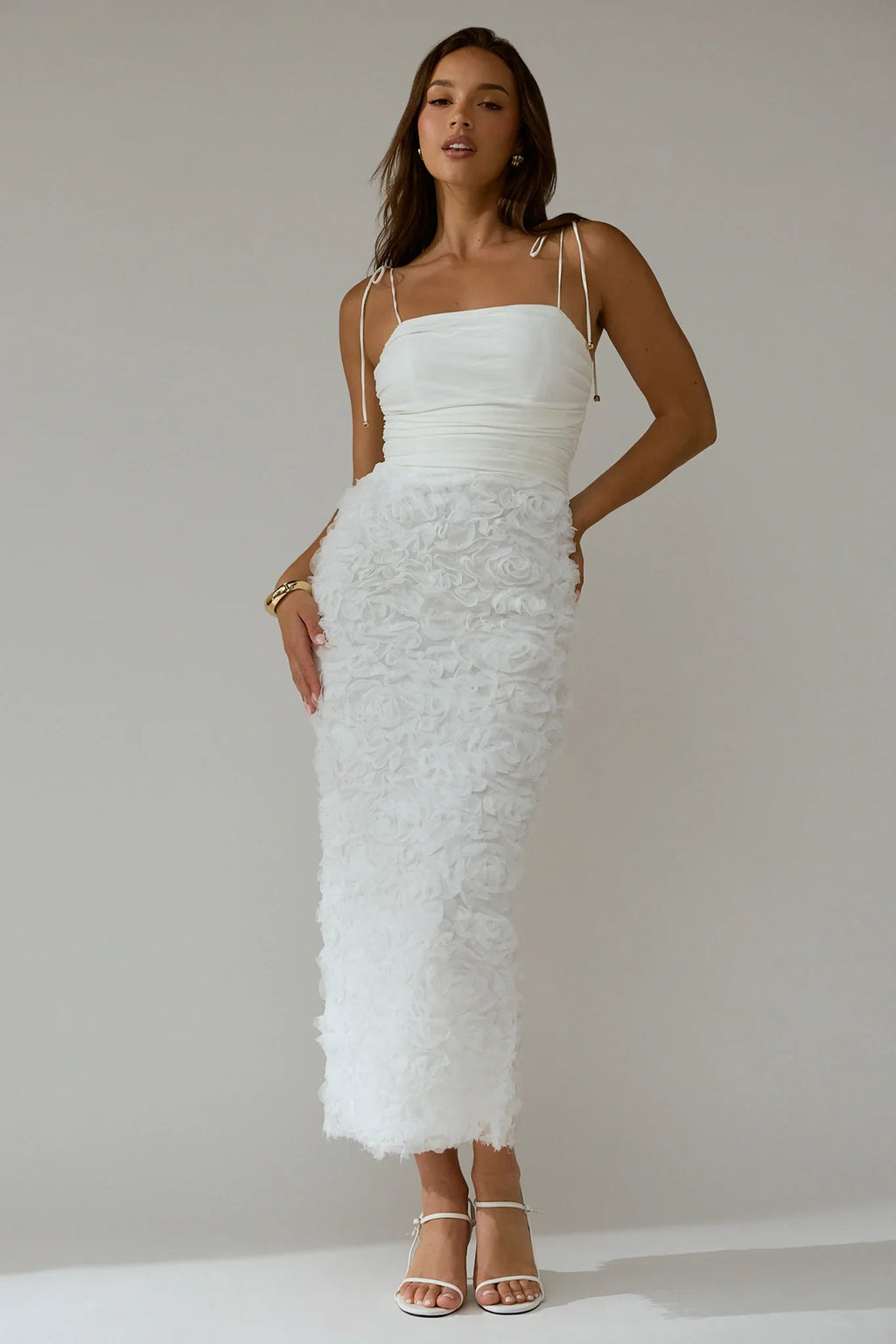 Love & Honor Textured Floral Maxi Dress White