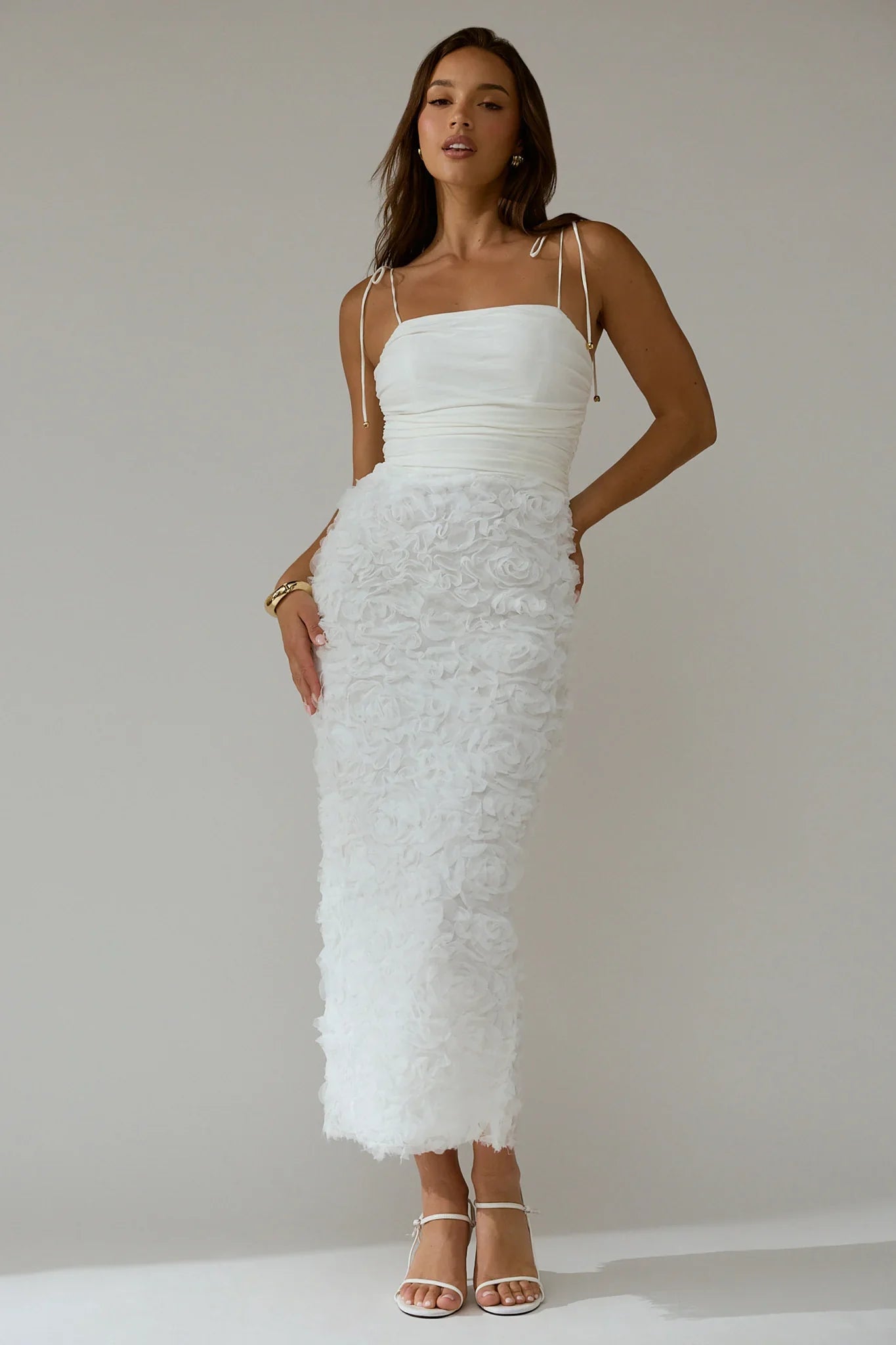 Love & Honor Textured Floral Maxi Dress White