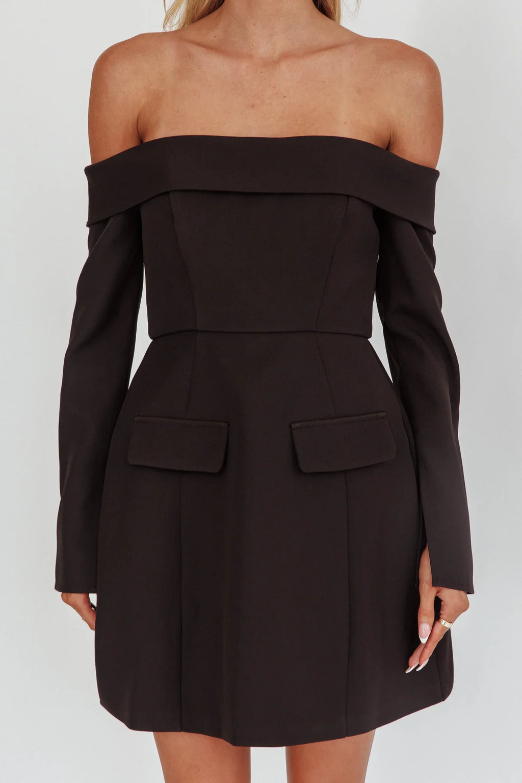 Laviniah Foldover Long Sleeve Mini Dress Black