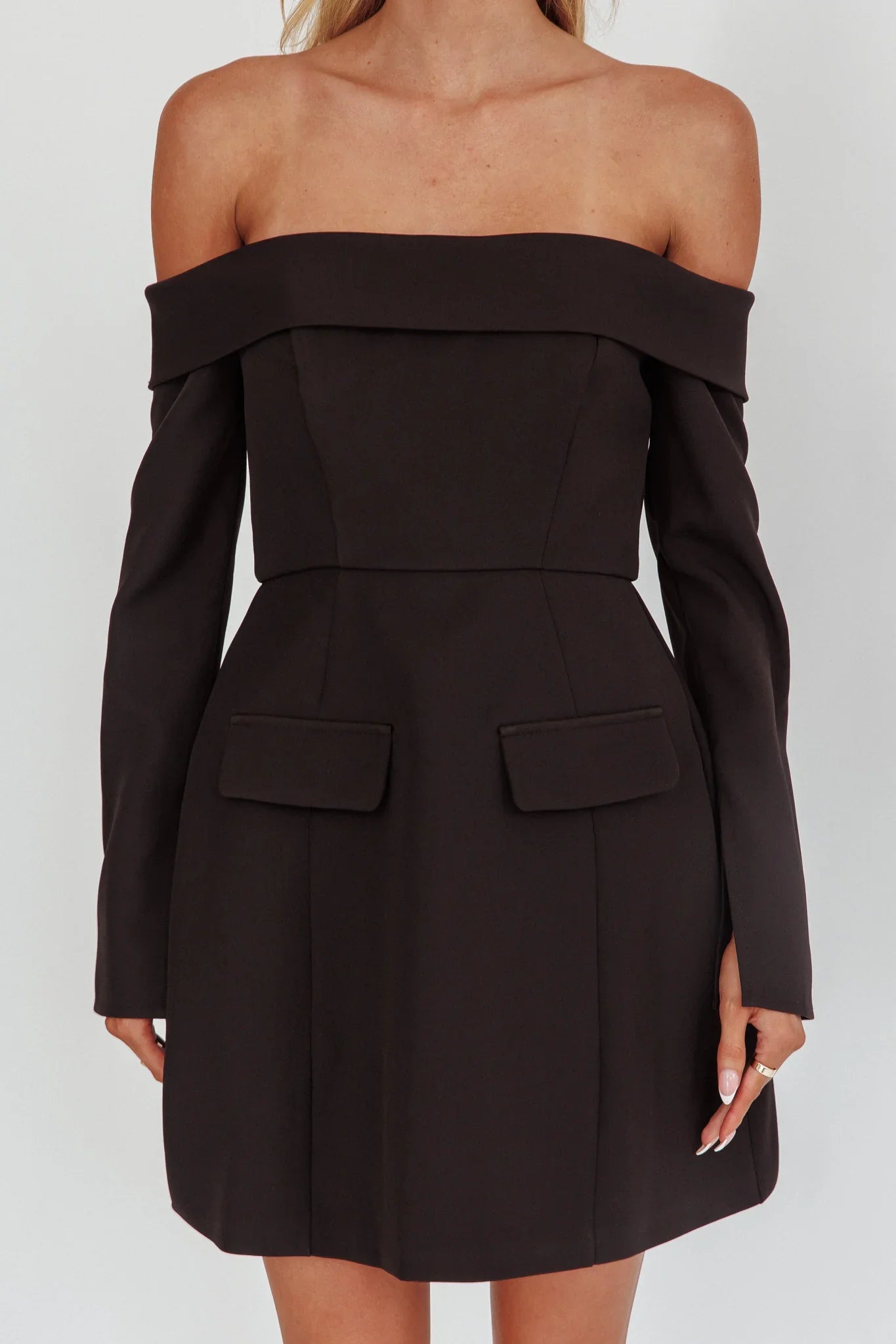 Laviniah Foldover Long Sleeve Mini Dress Black