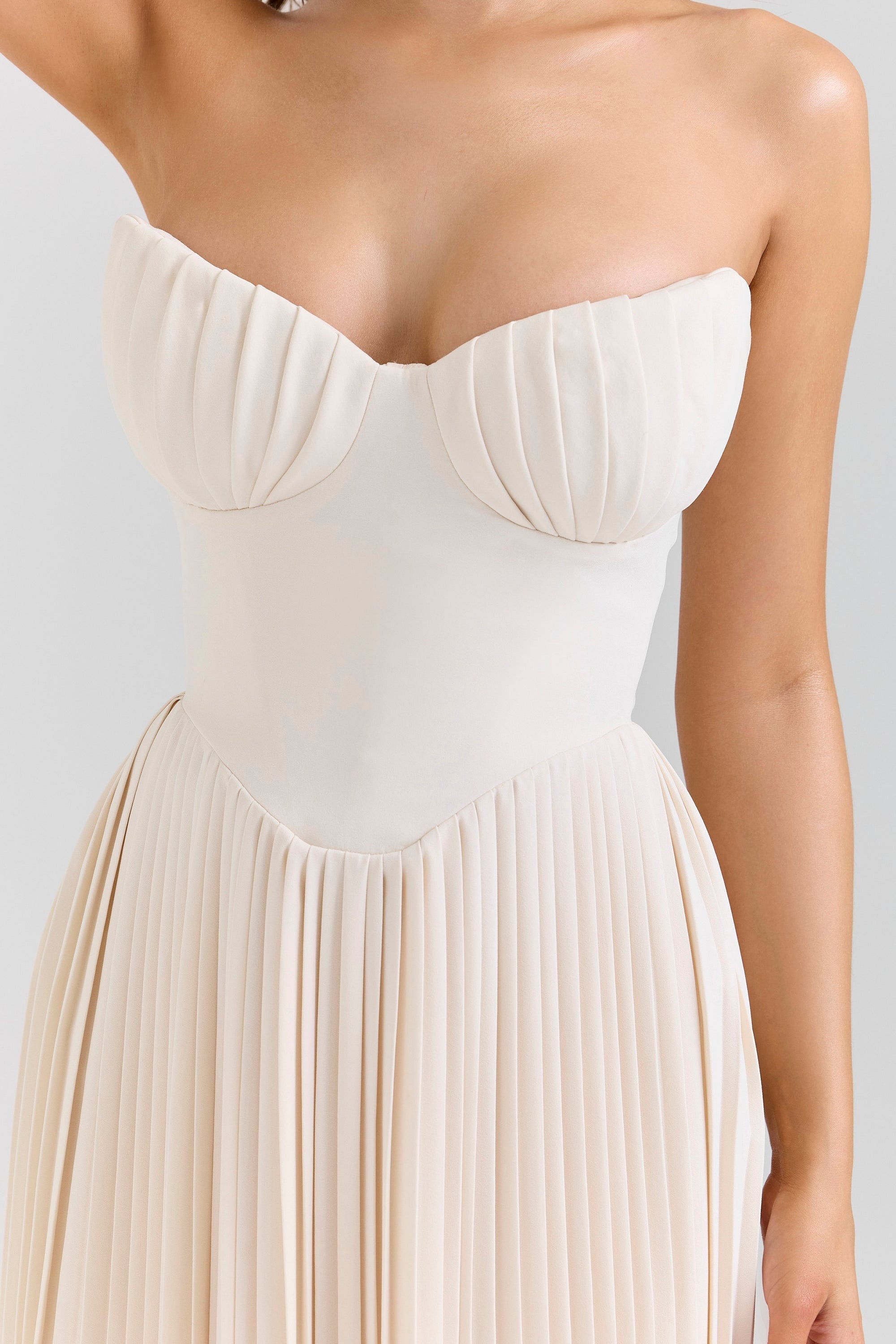 ivory georgette pleated maxi dress
