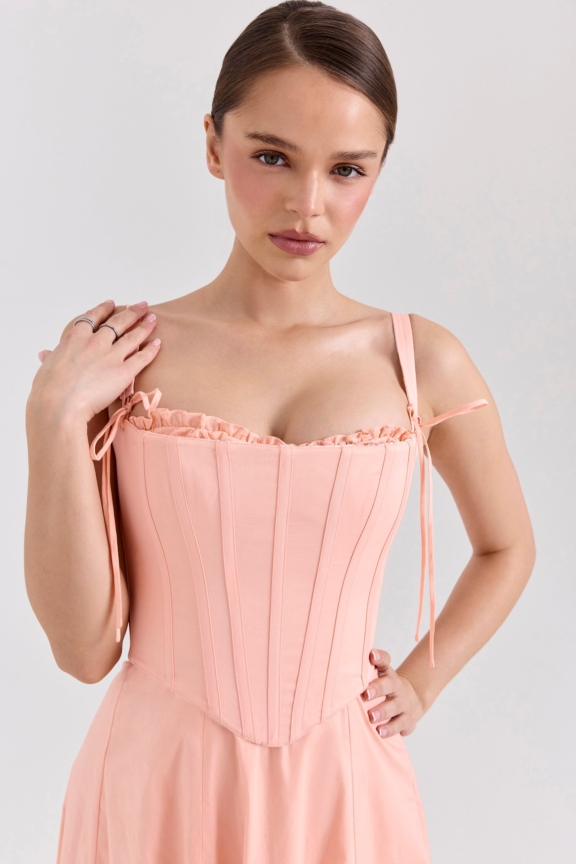 peach cotton detachable corset midi sundress