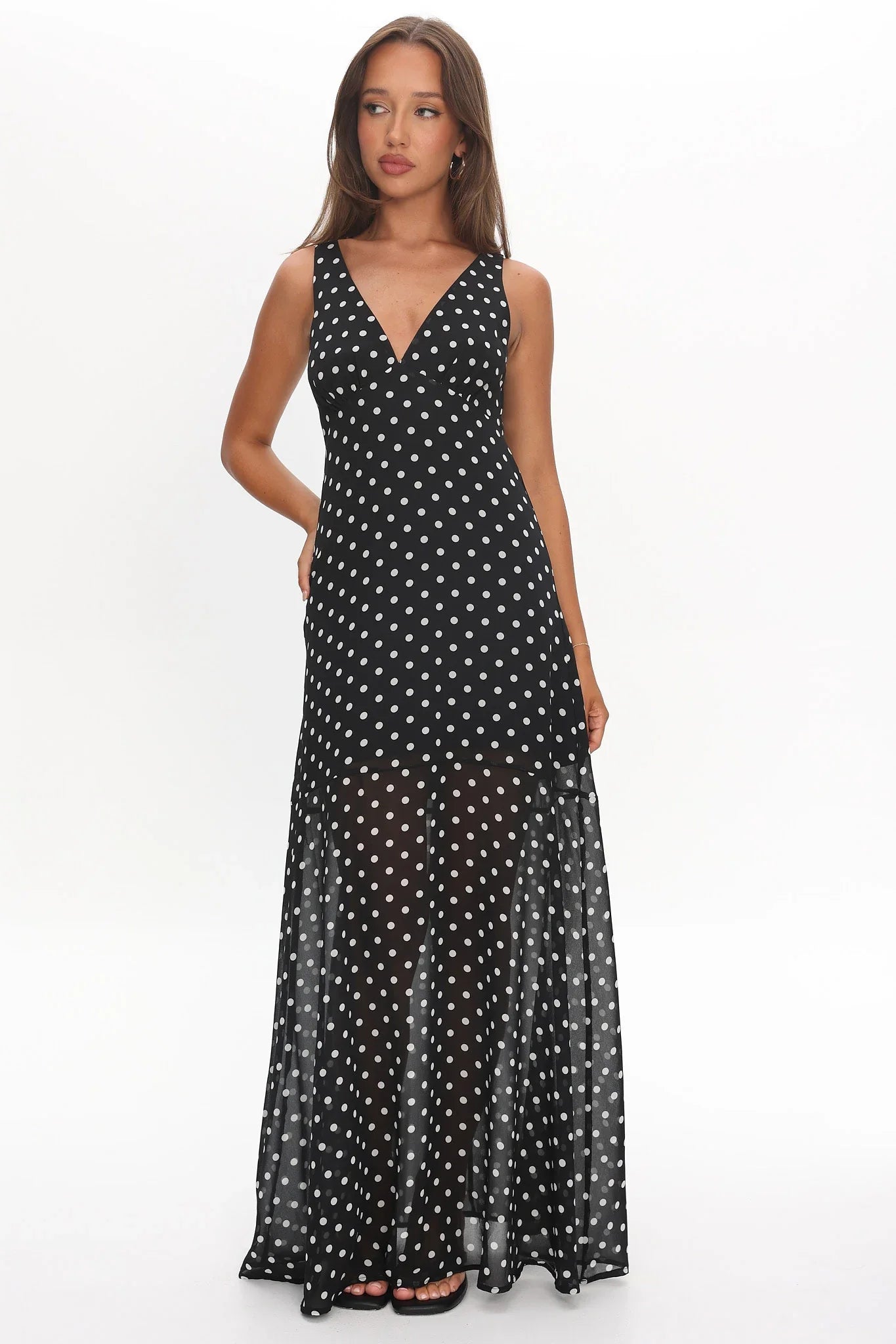 Rosewood V-Neckline Maxi Dress Polka Dot Black
