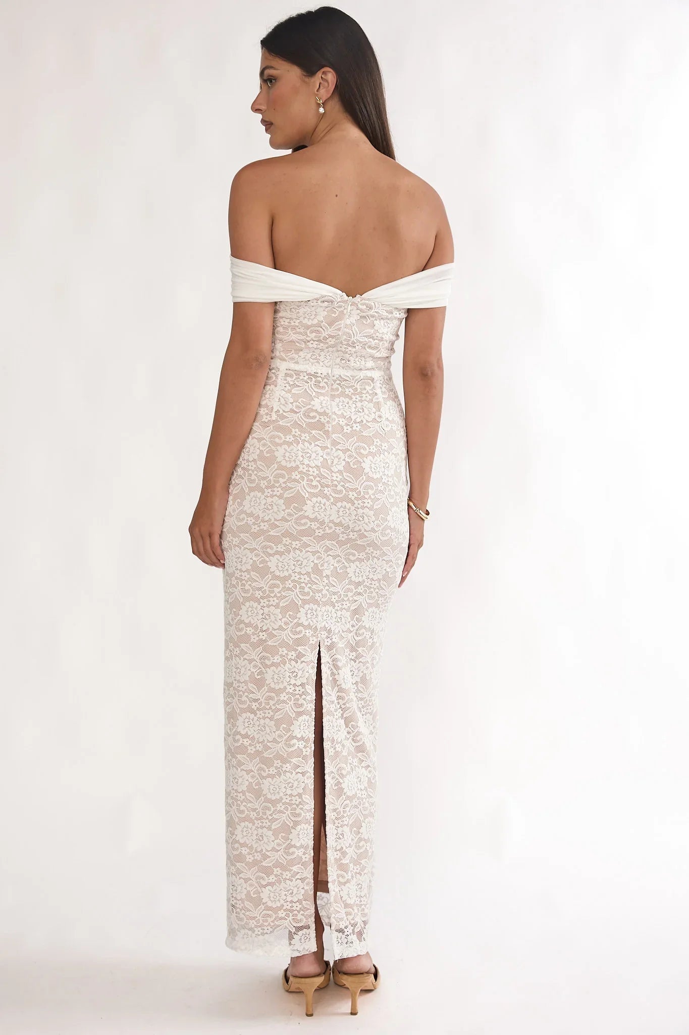 Jewelene Off-Shoulder Maxi Dress Lace White