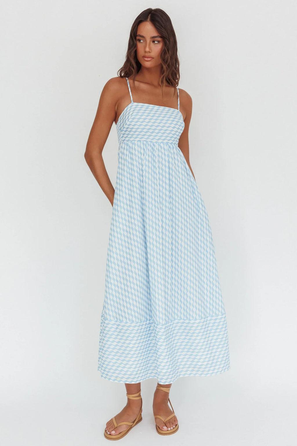 Shirley Square Neckline Maxi Dress Print Light Blue