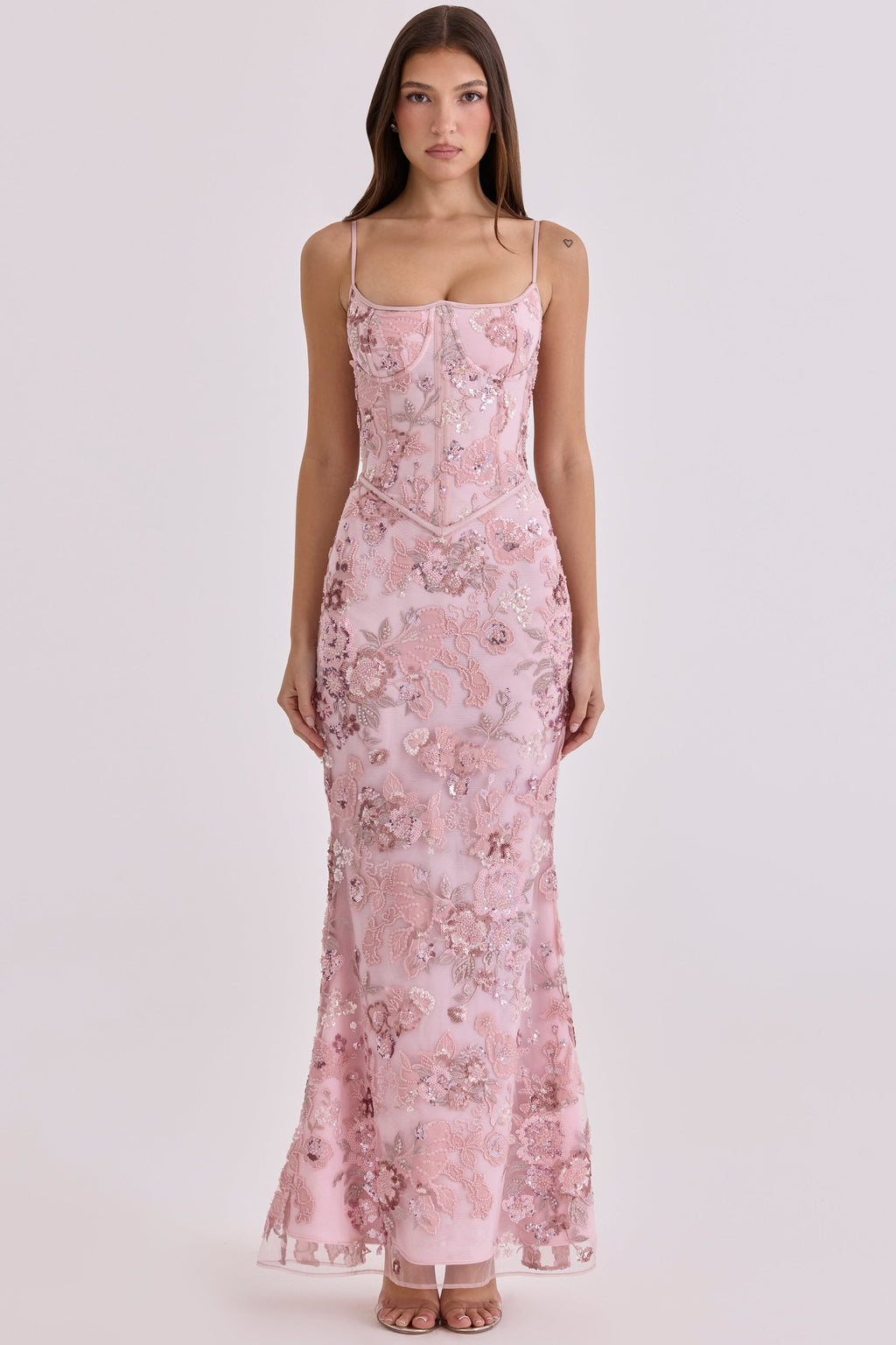 pink hand beaded embellished corset maxi dress - limited edition
