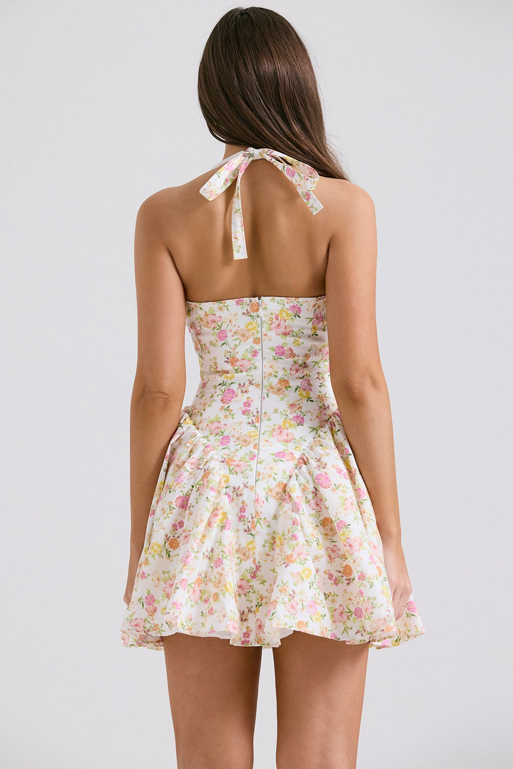 ivory meadow print cotton halter mini dress