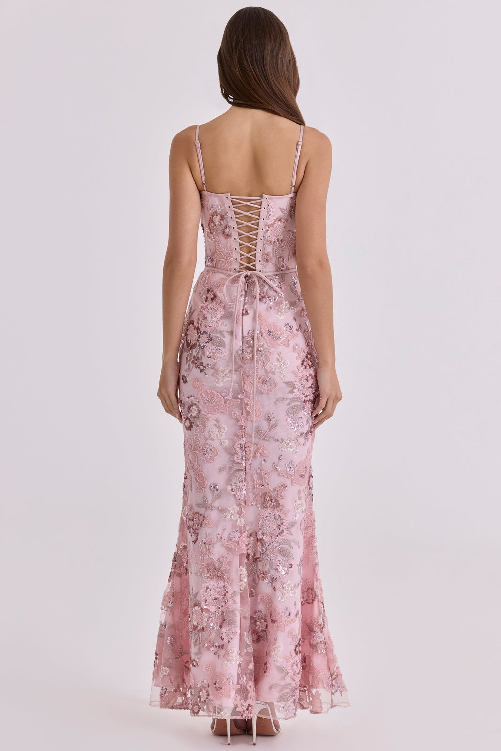 pink hand beaded embellished corset maxi dress - limited edition