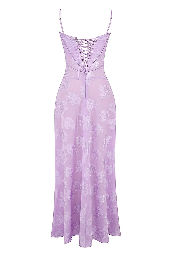 orchid floral lace back maxi dress