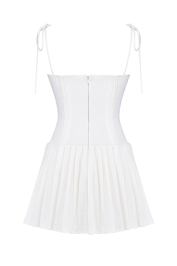 white pleated mini dress