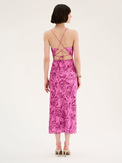 Riviera Slip Midi Dress in Pink Marble