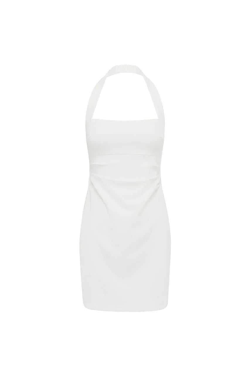 FRANCA HALTER MINI DRESS - WHITE