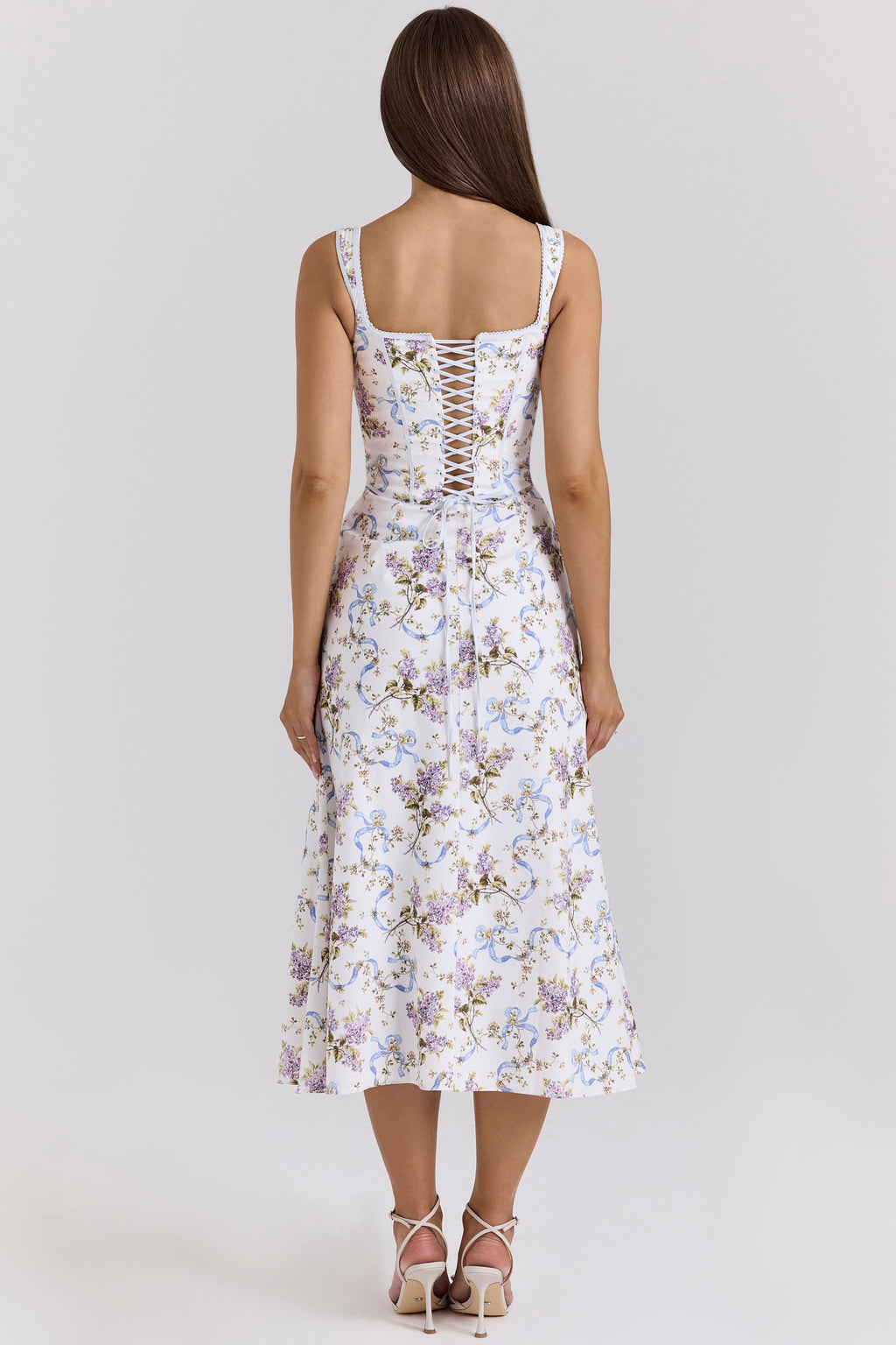 off white floral print cotton midi dress
