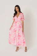 Bellamy Pink Floral Maxi with Puff Sleeves