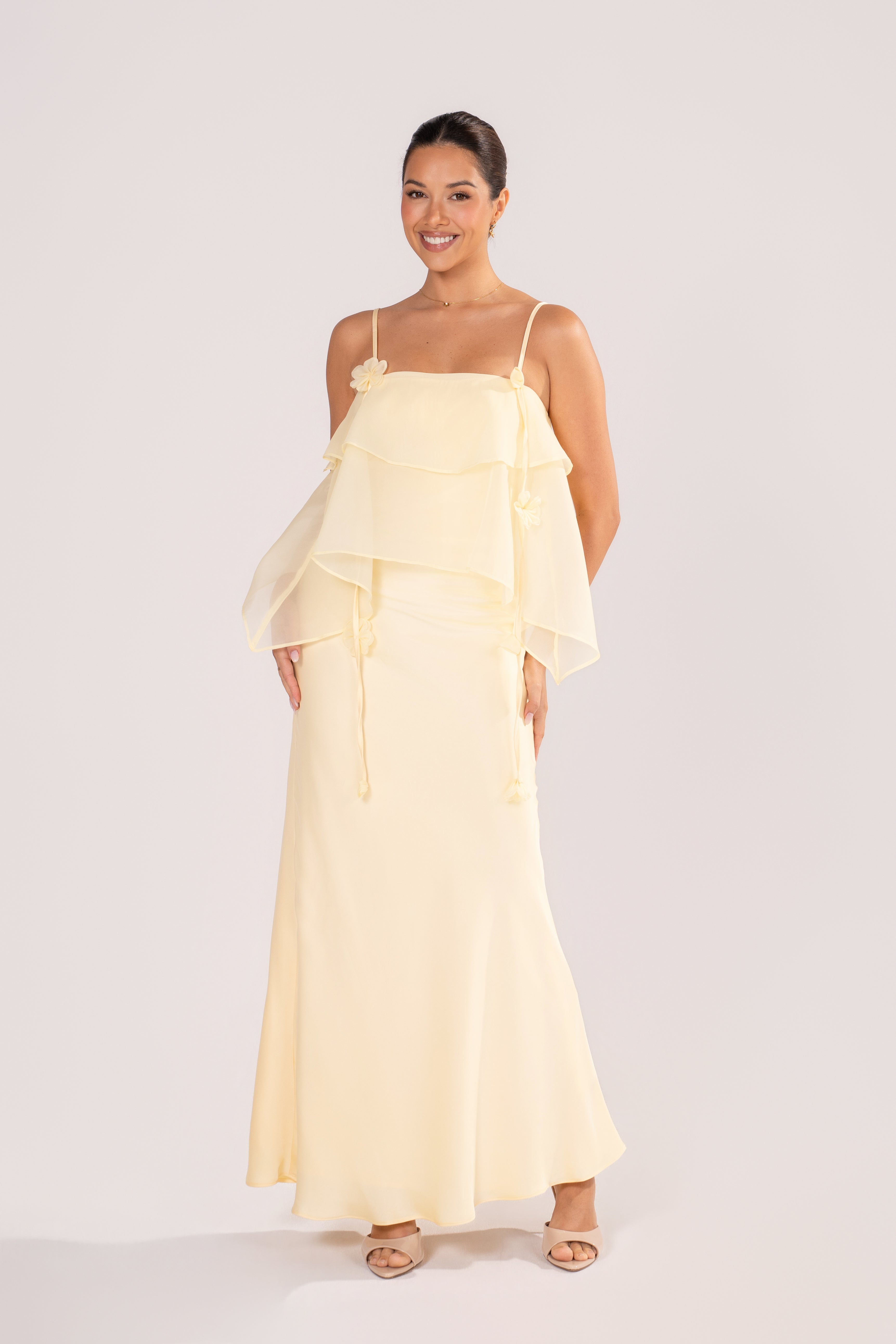 Brea Butter Yellow Ruffle Maxi Dress