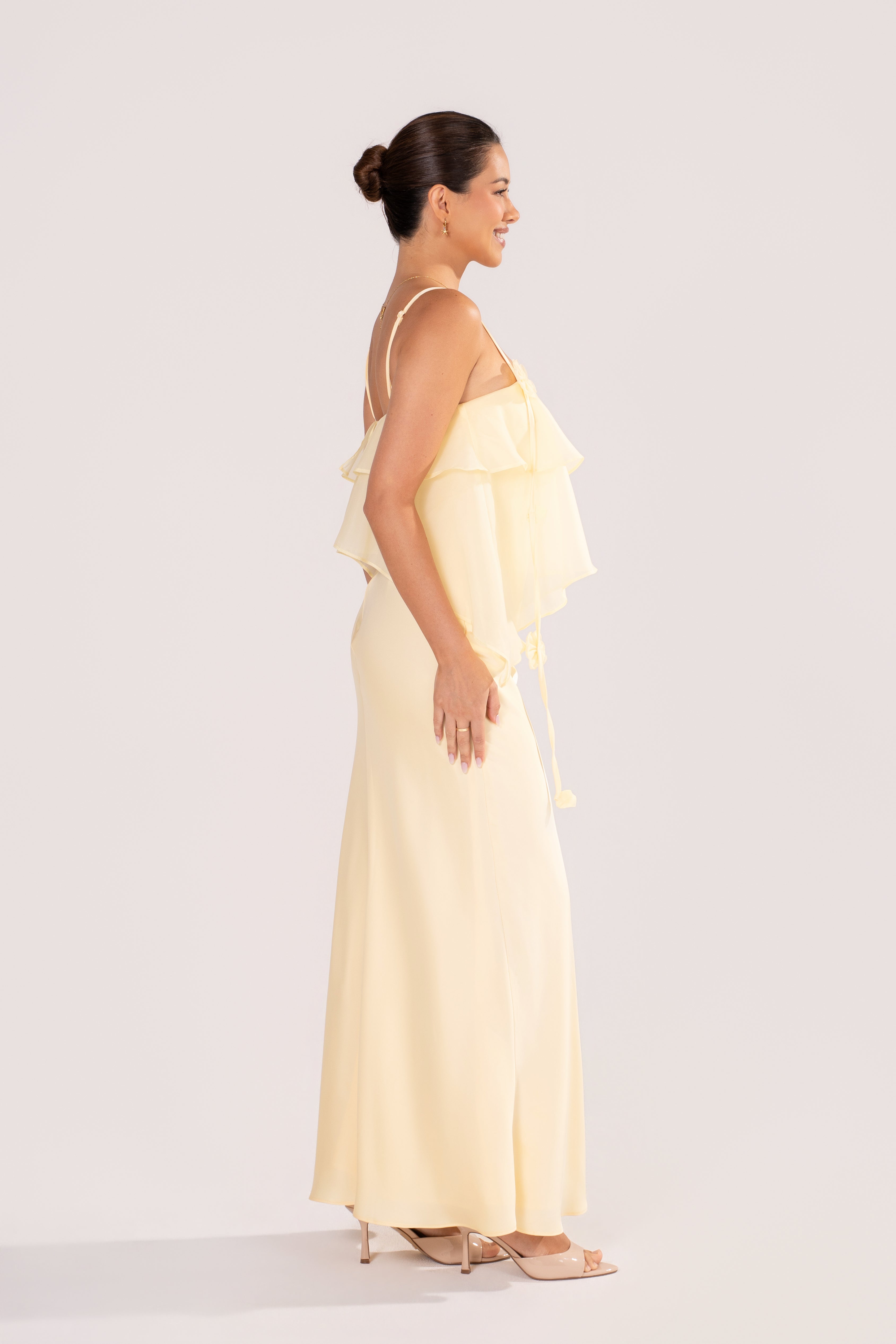 Brea Butter Yellow Ruffle Maxi Dress