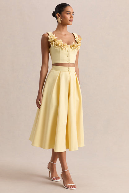 Caprielle | Lemon Scoop-Neck Crop-Top With Corsage Detailing