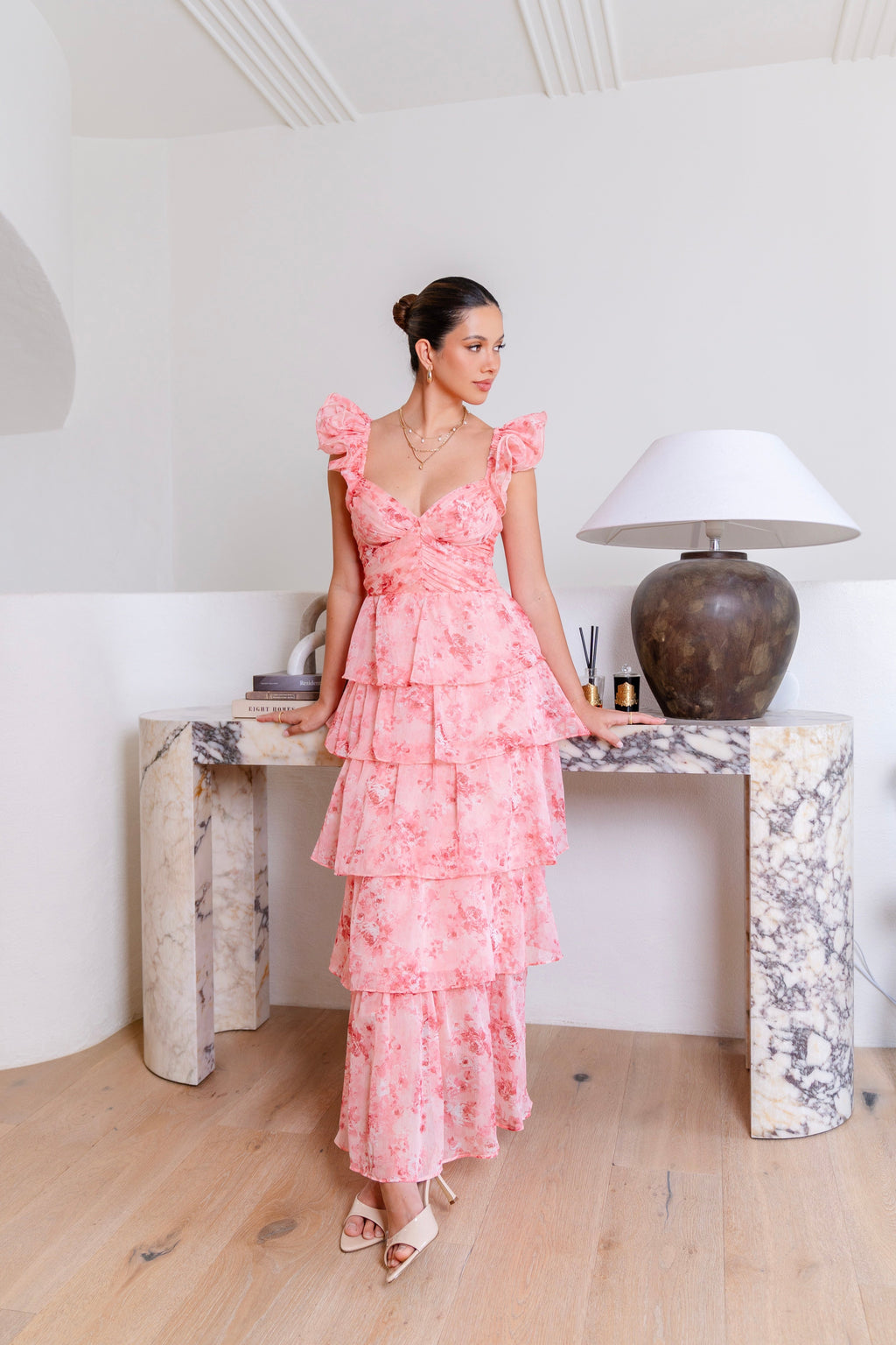 Caterina Ruffle Trim Tiered Maxi Dress