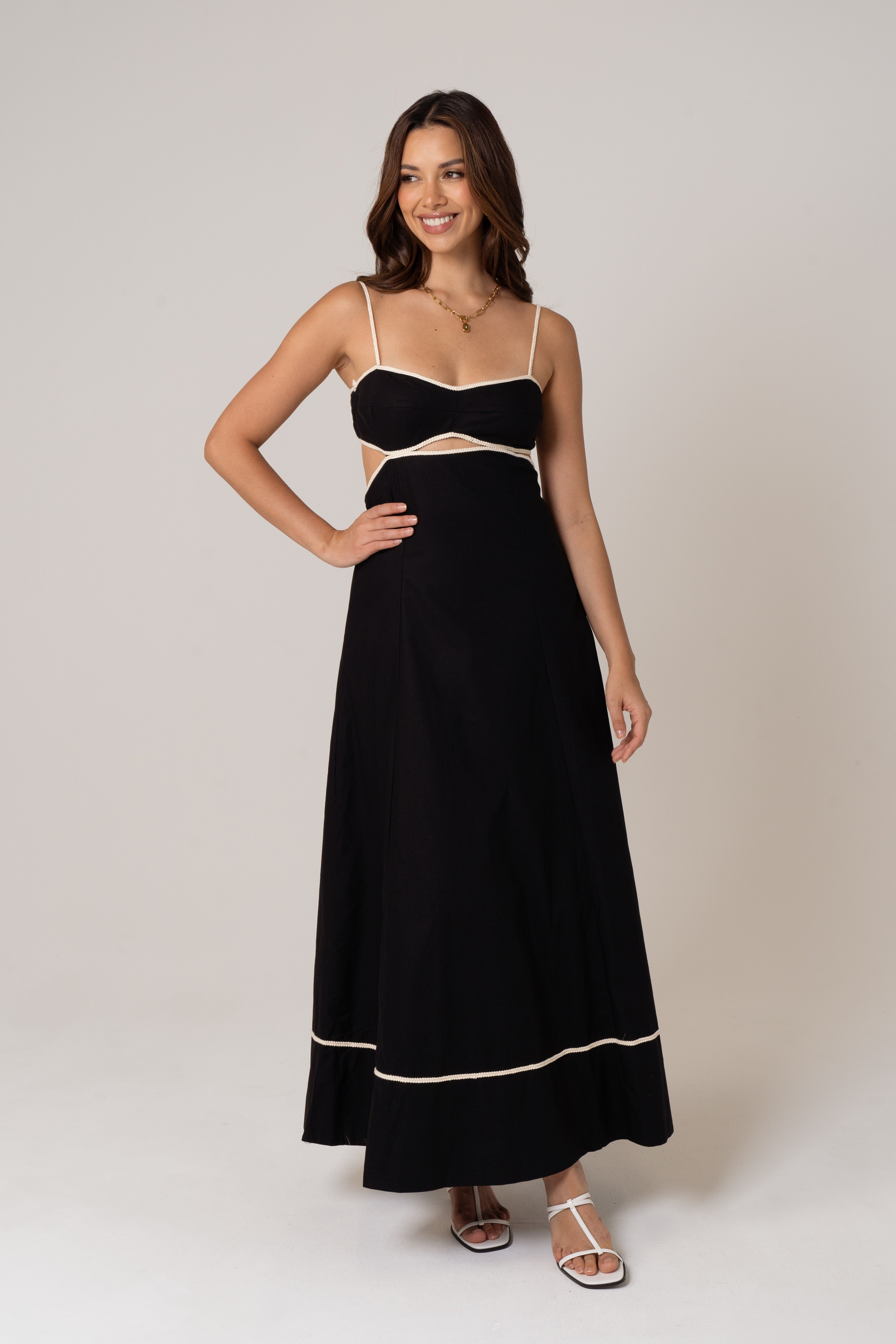 Melissa Linen Maxi Dress with Contrast Trims