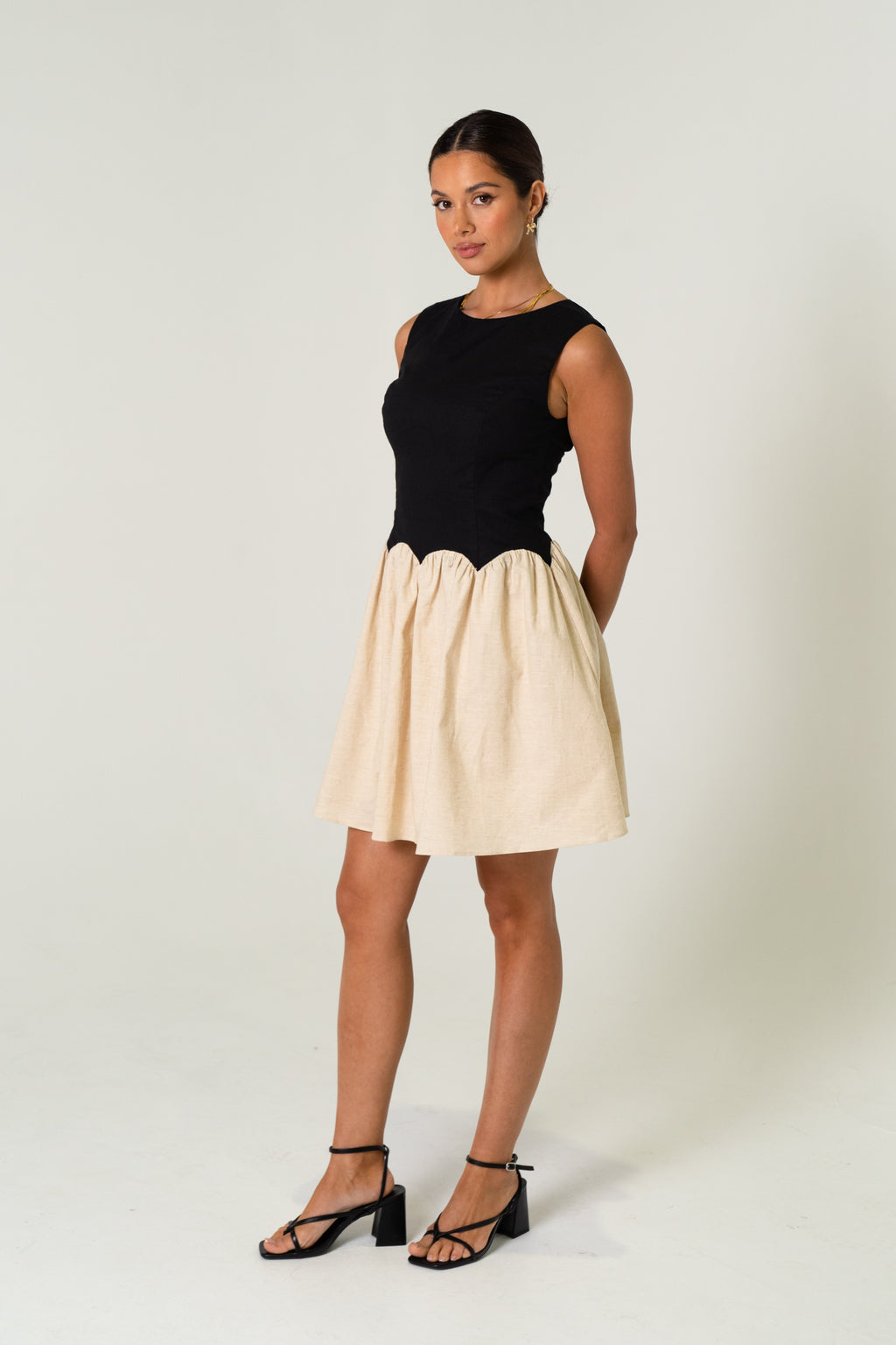 Vittoria Contrast Black & Beige Mini Dress