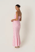 Genevieve Set - Strapless Asymmetrical Hem Top & Lace Midi Skirt