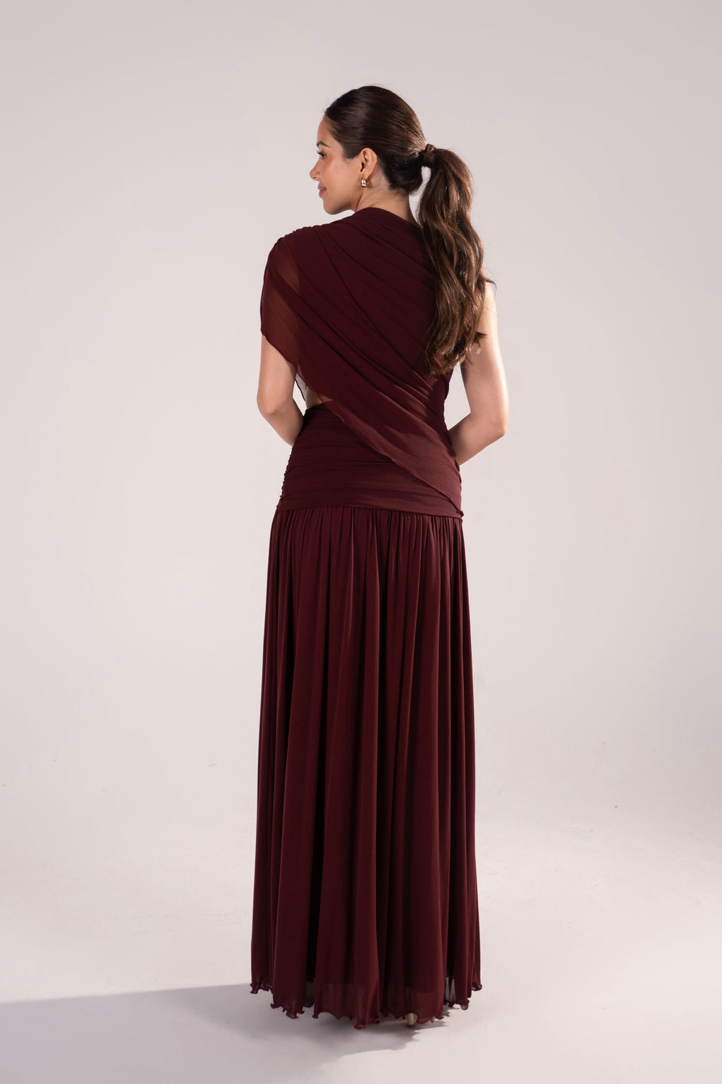 Nylah Draped Bodice Wine Maxi Dress