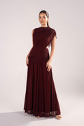 Nylah Draped Bodice Wine Maxi Dress