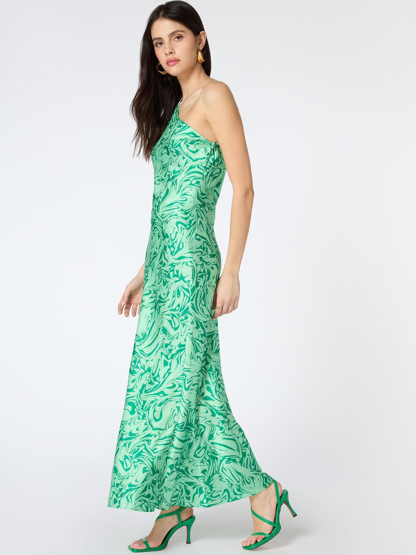 Uma One Shoulder Dress in Green Marble