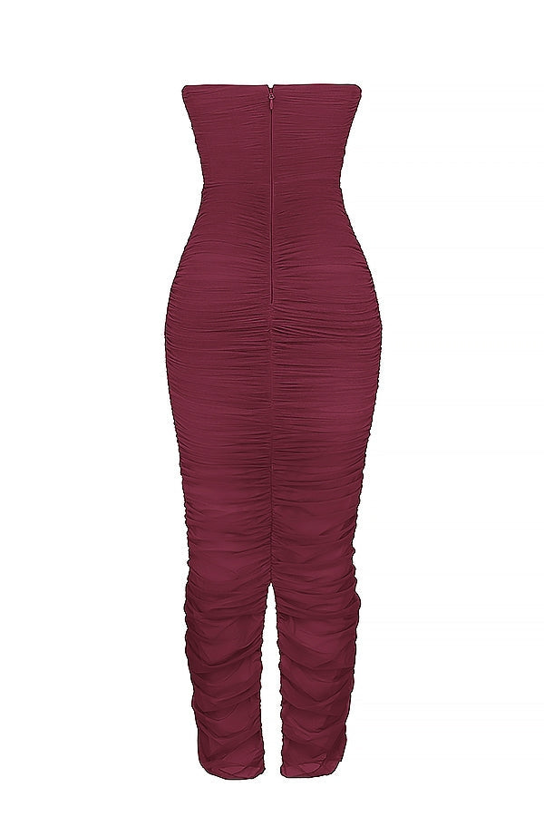 wine gathered maxi dress