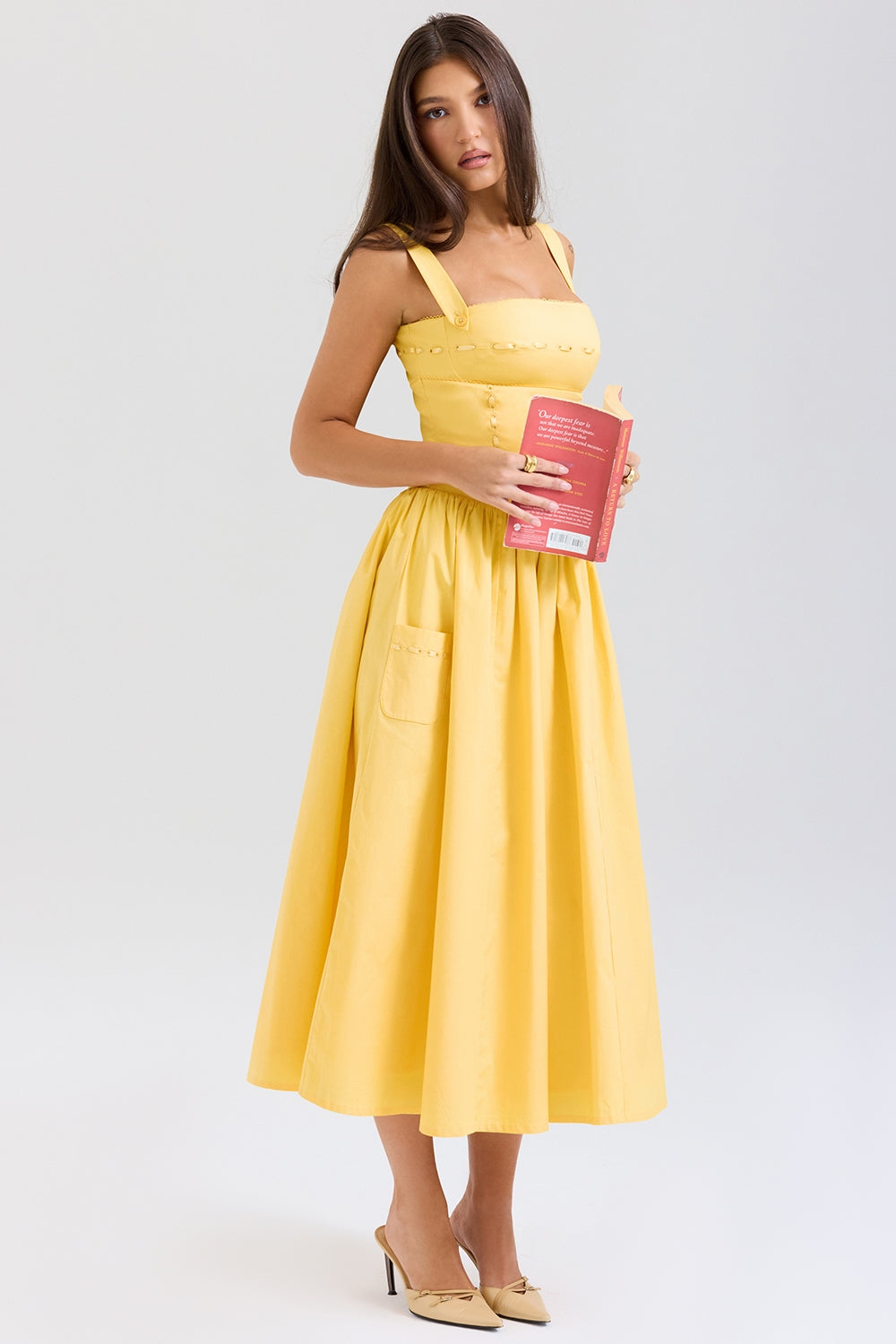 apricot cotton midi sundress