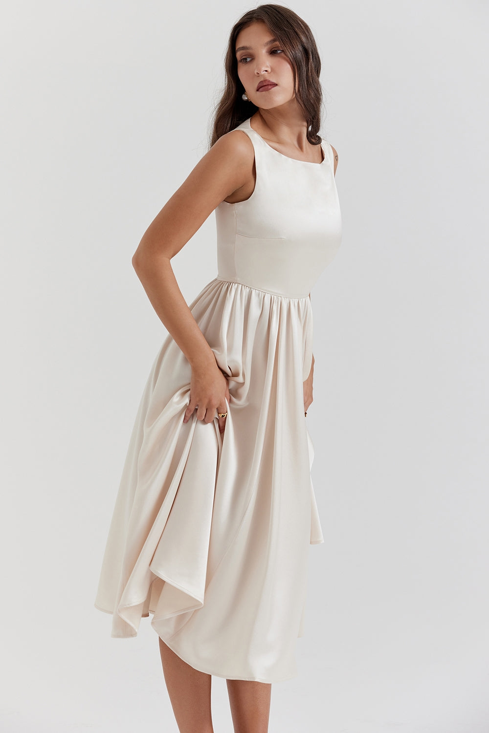vintage cream midi dress