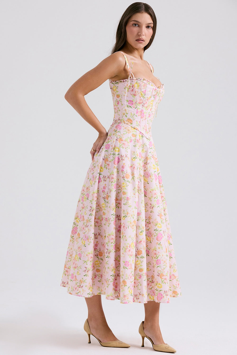 pink meadow print cotton midi sundress