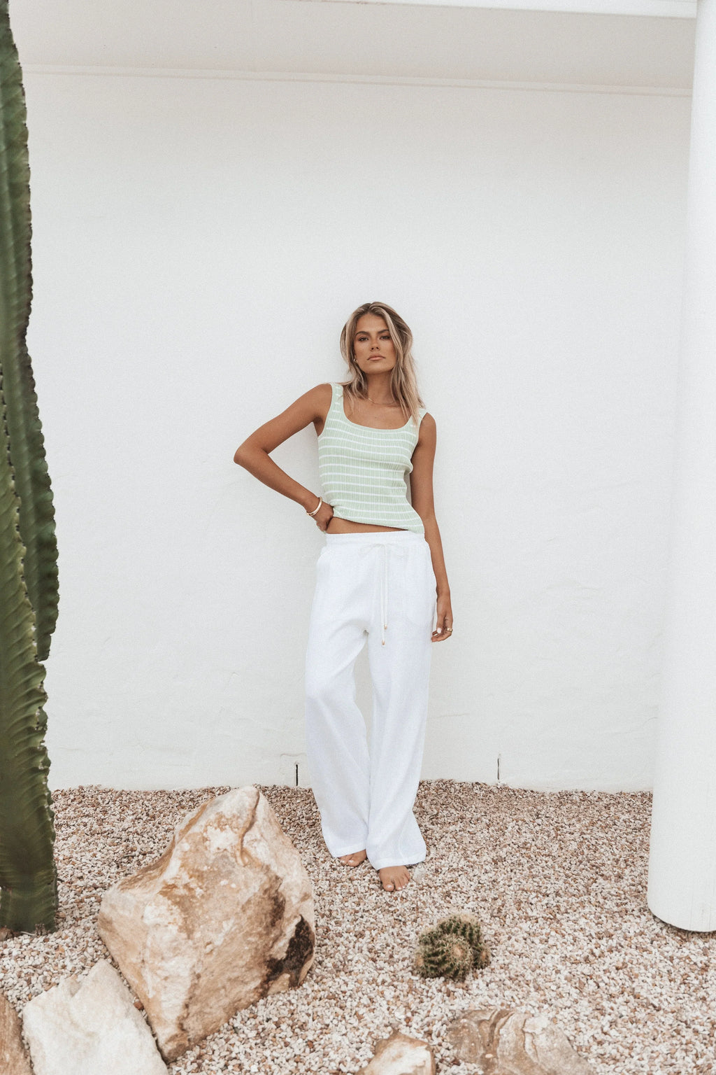 Milla Knit Top - Sage Stripe