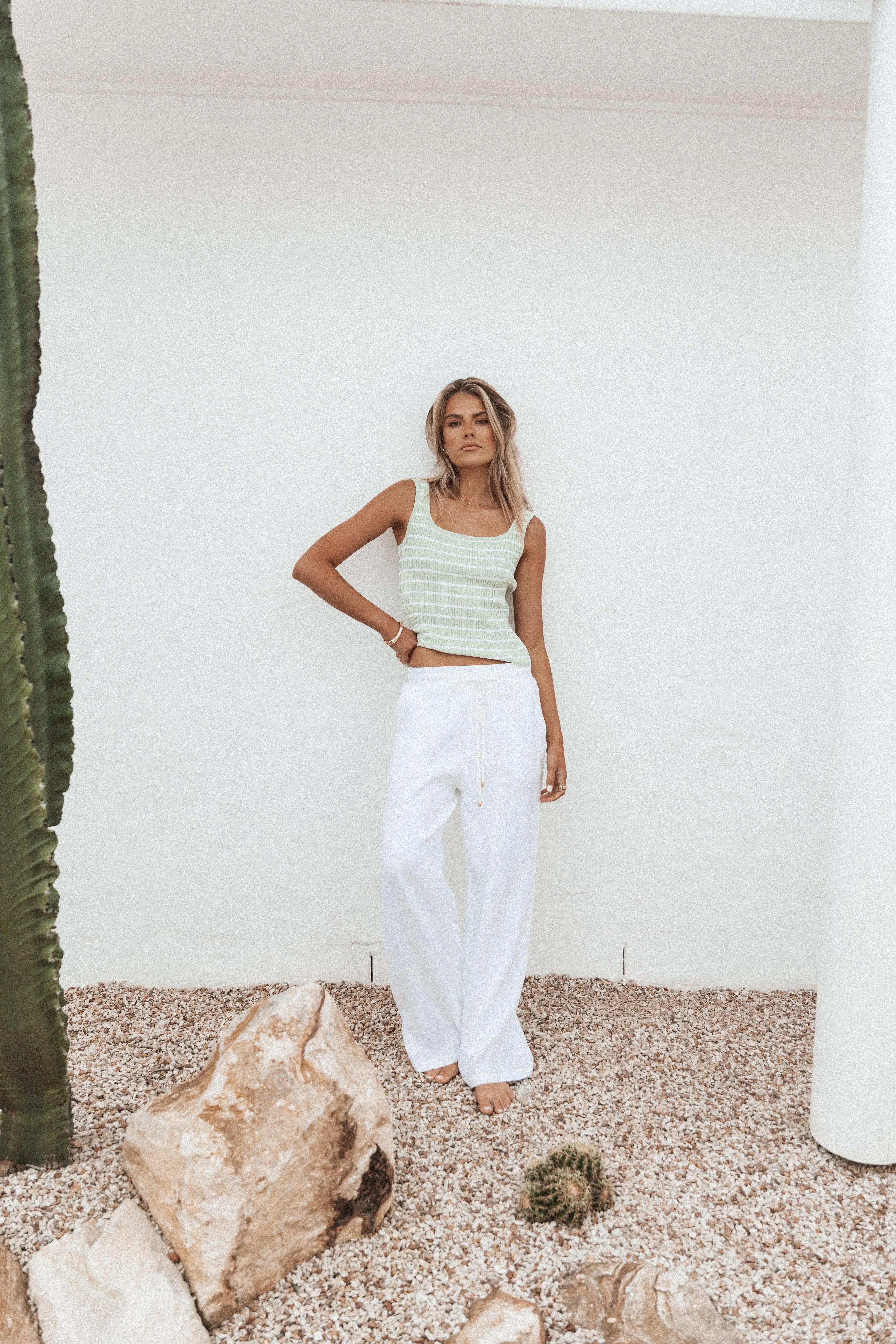 Milla Knit Top - Sage Stripe