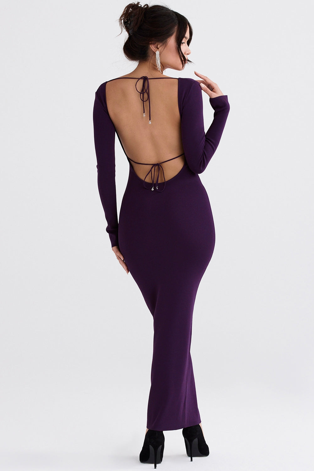 grape ribbed knit maxi dress
