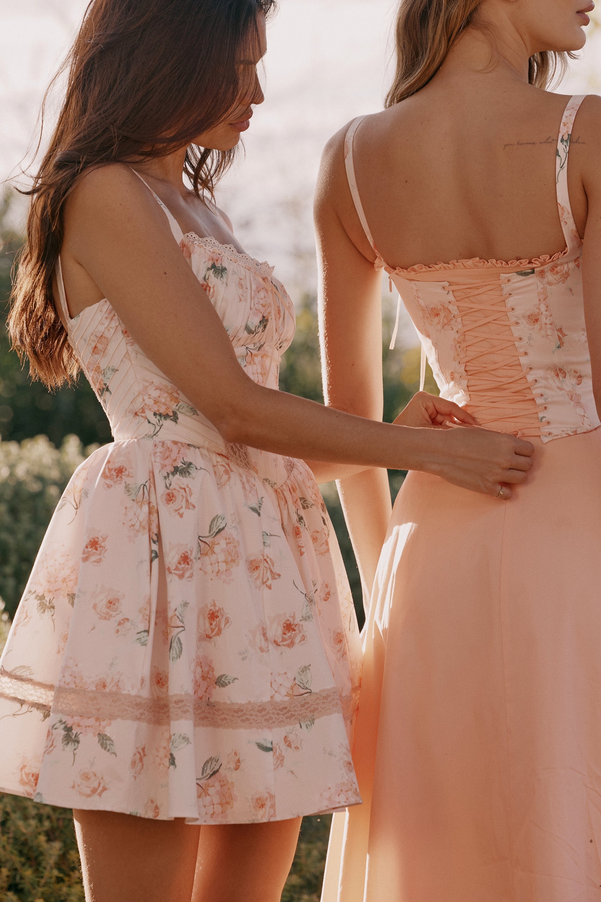peach cotton detachable corset midi sundress
