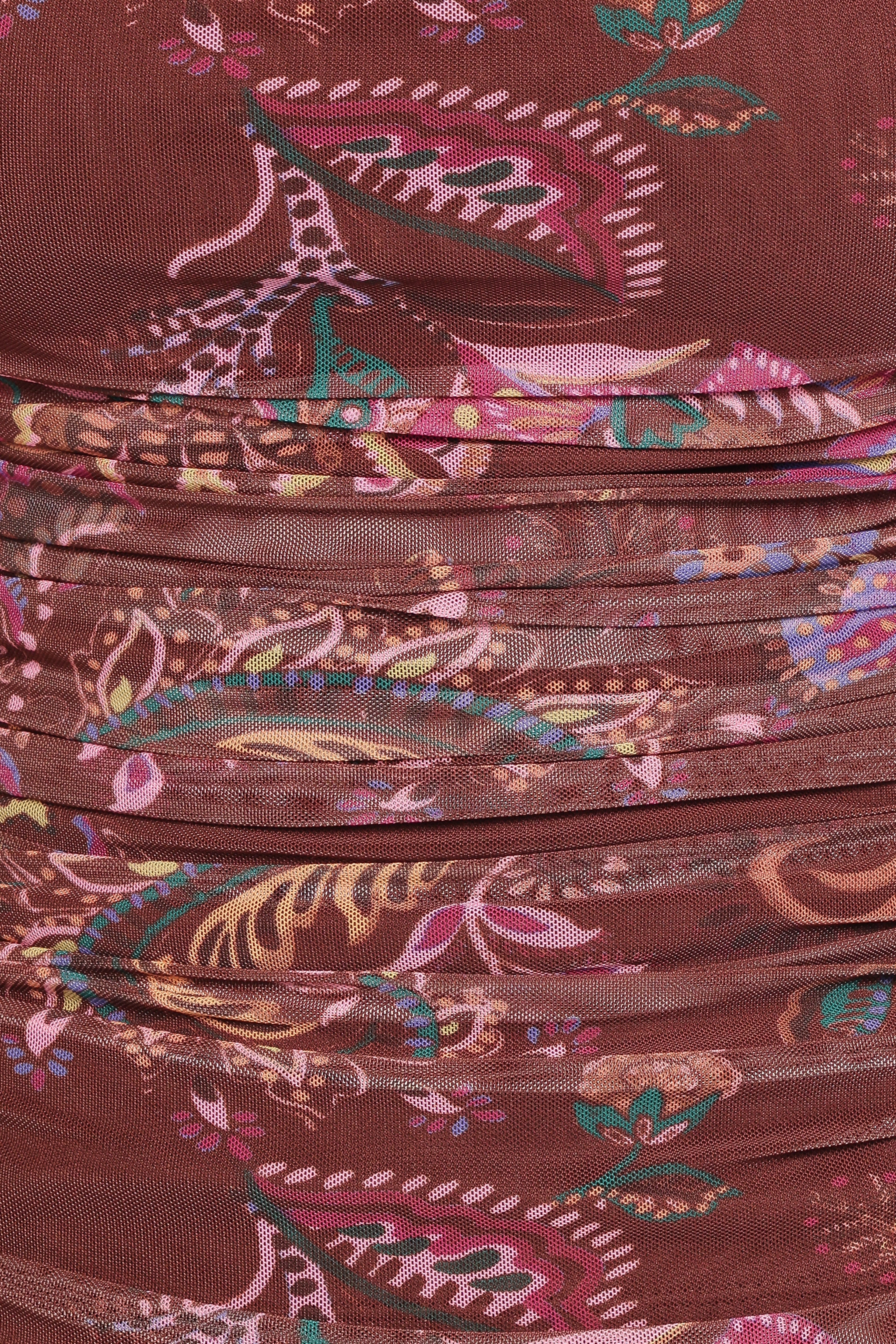Elfrida Off Shoulder Mesh Top - Brown Floral