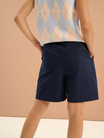 Carlina Pleat Front Shorts in Navy