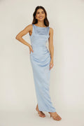 Leila Boat Neck Midi Dress Blue