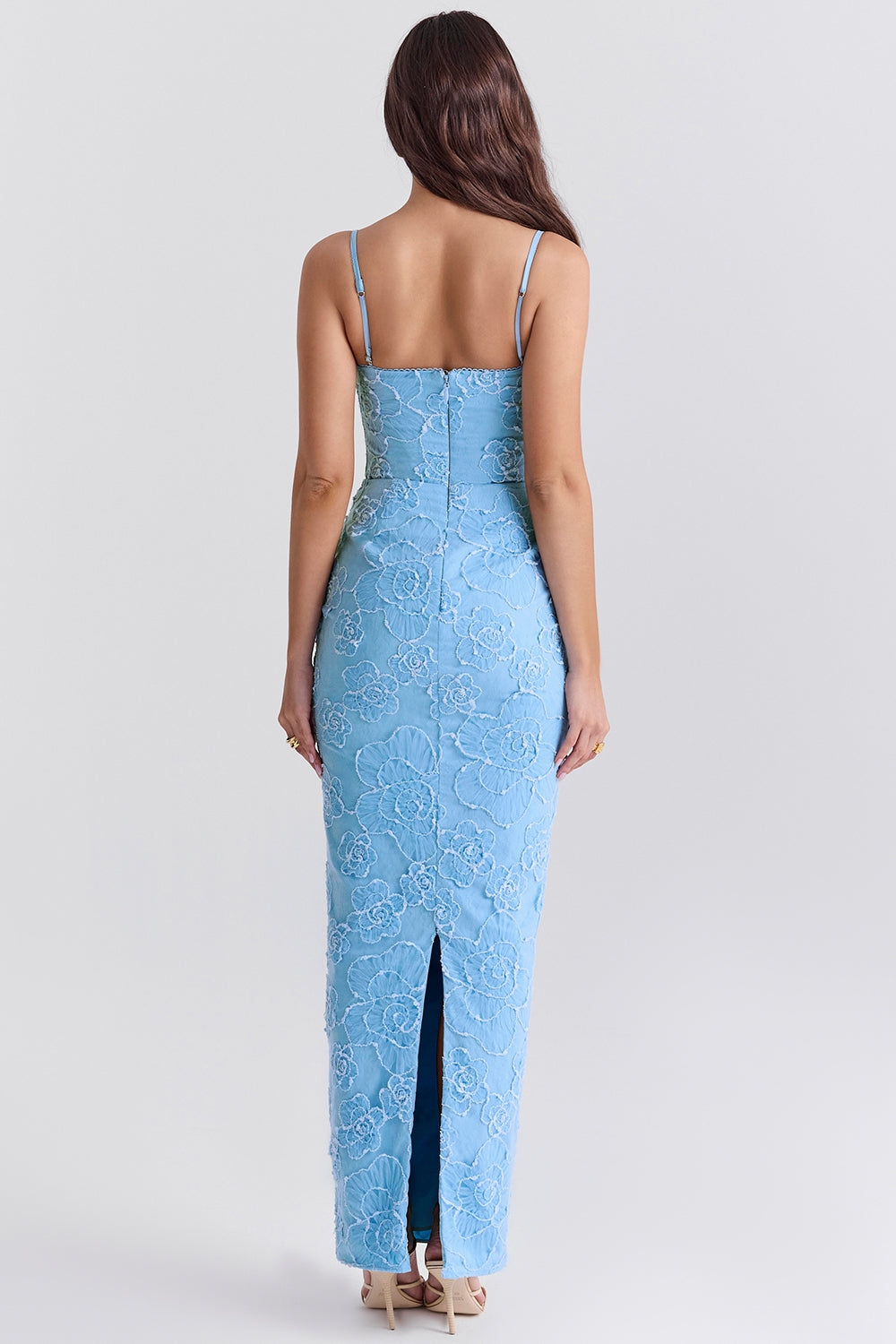 tuscan blue embroidered floral maxi dress