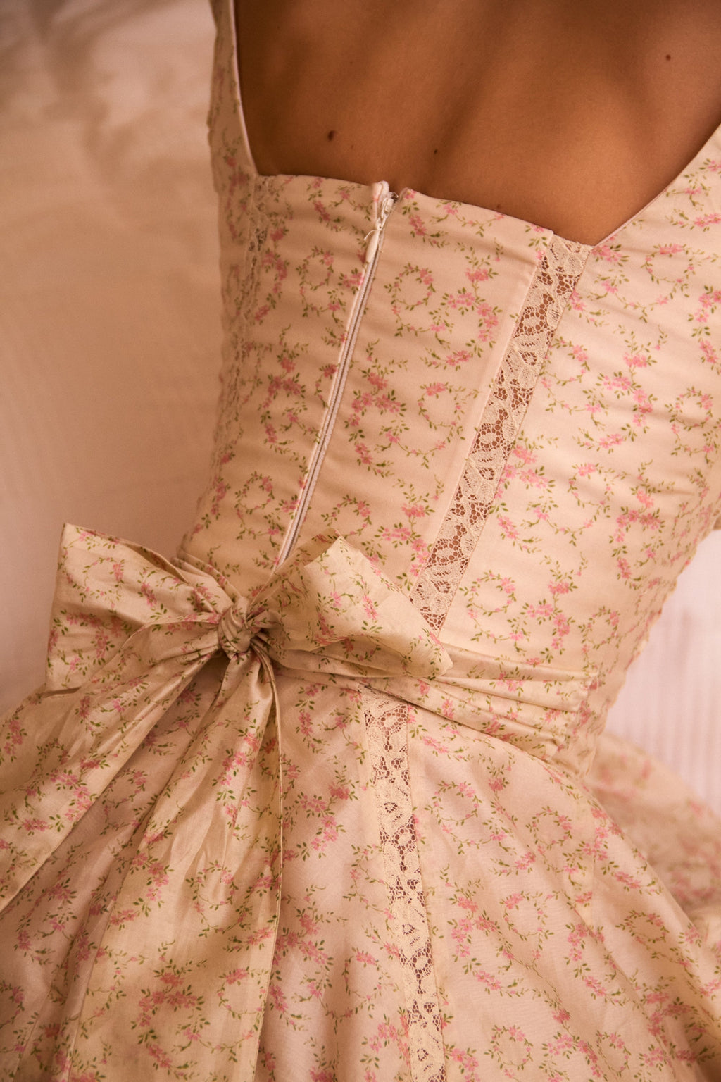 cream floral print chiffon puff sleeve mini dress