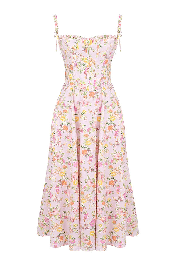 pink meadow print cotton midi sundress
