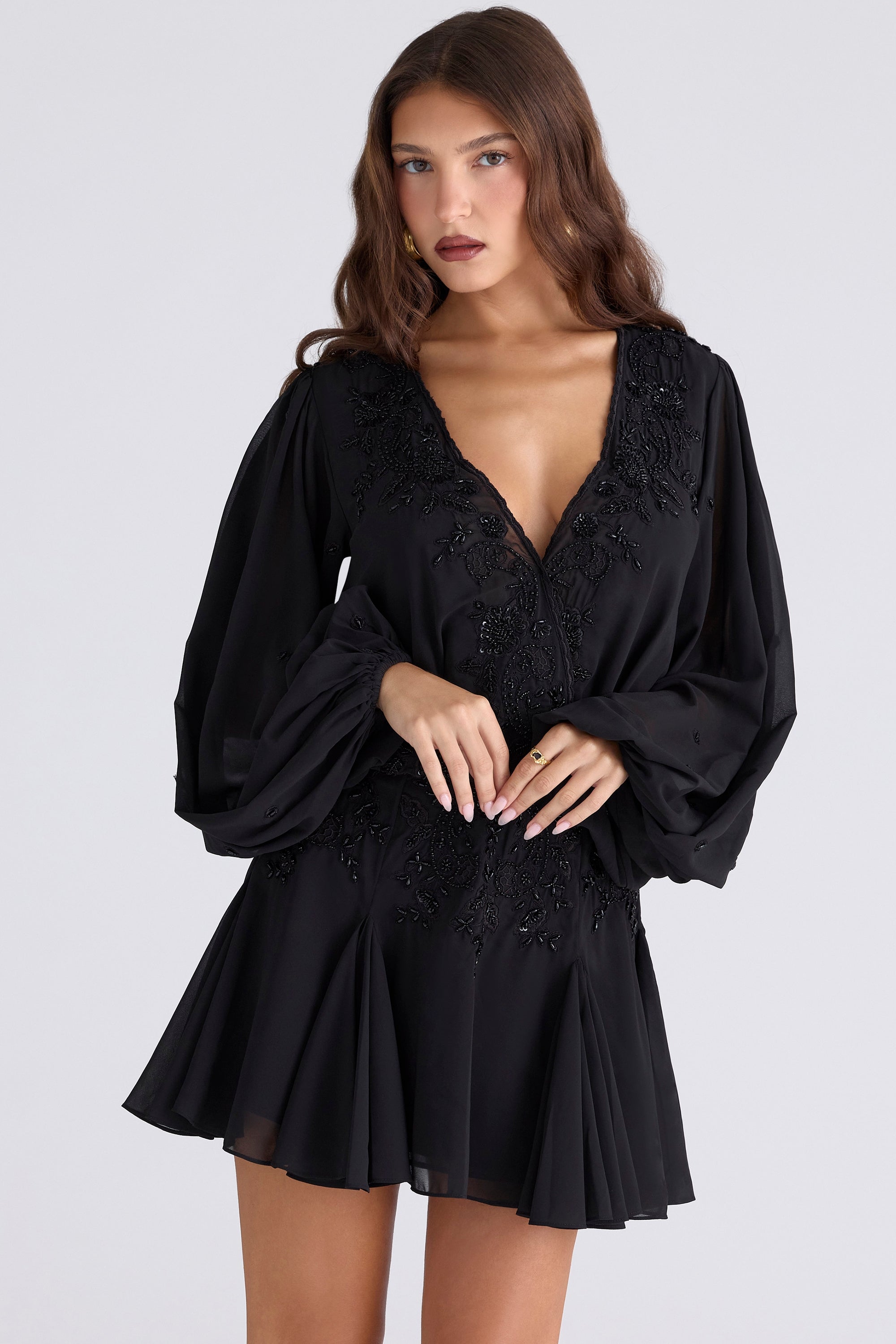 black hand beaded georgette mini dress - limited edition